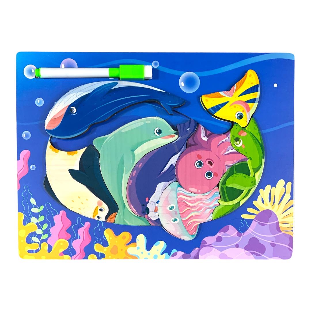 Whale Puzzle with Whiteboard || بازل مع سبورة بيضاء حيوانات شكل حوت