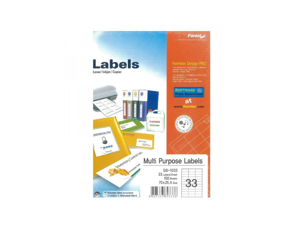 Formtec A4 Label 33 Stickers || ورق لاصق فورماتك مقسم ٣٣ ستيكر
