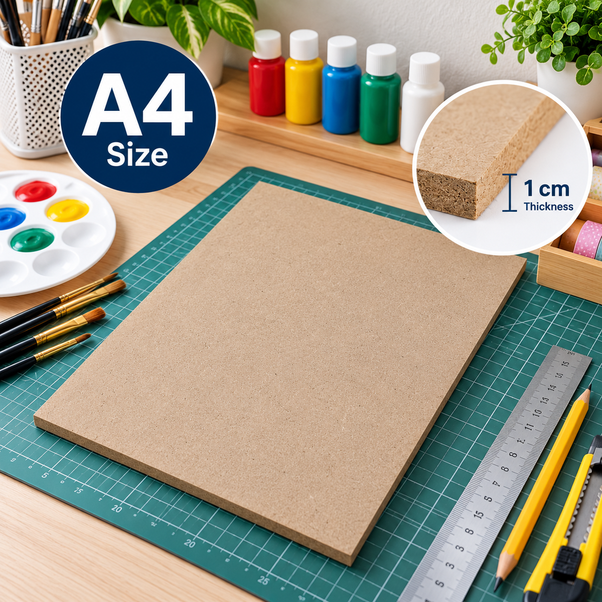 MDF Wood Plate A4 Size – 1 cm Thick