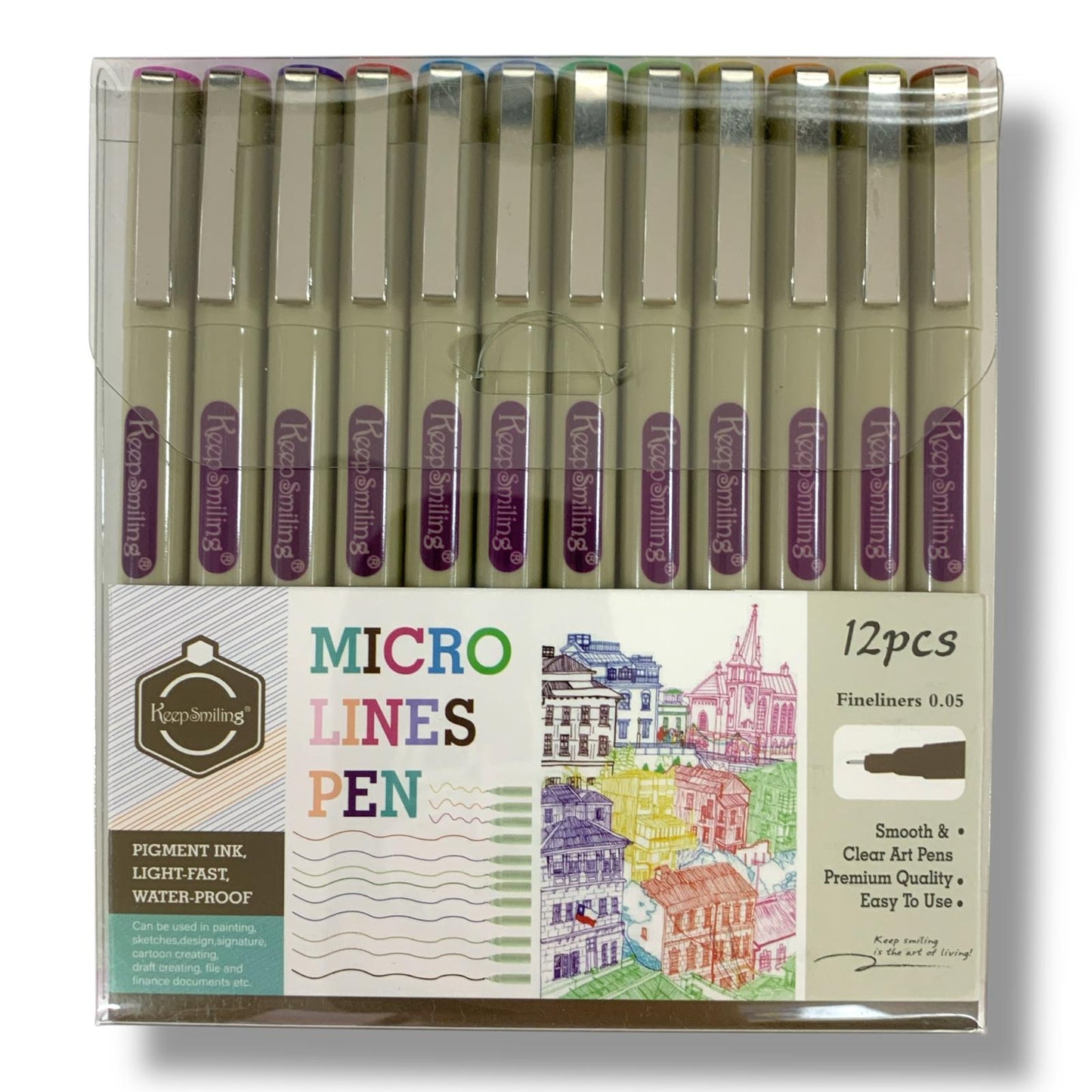 Keep Smiling Colored Micron Pens 0.05 mm 12 Colors || كيب سمايلينج اقلام مايكرون قياس 0.05 مل 12 لون