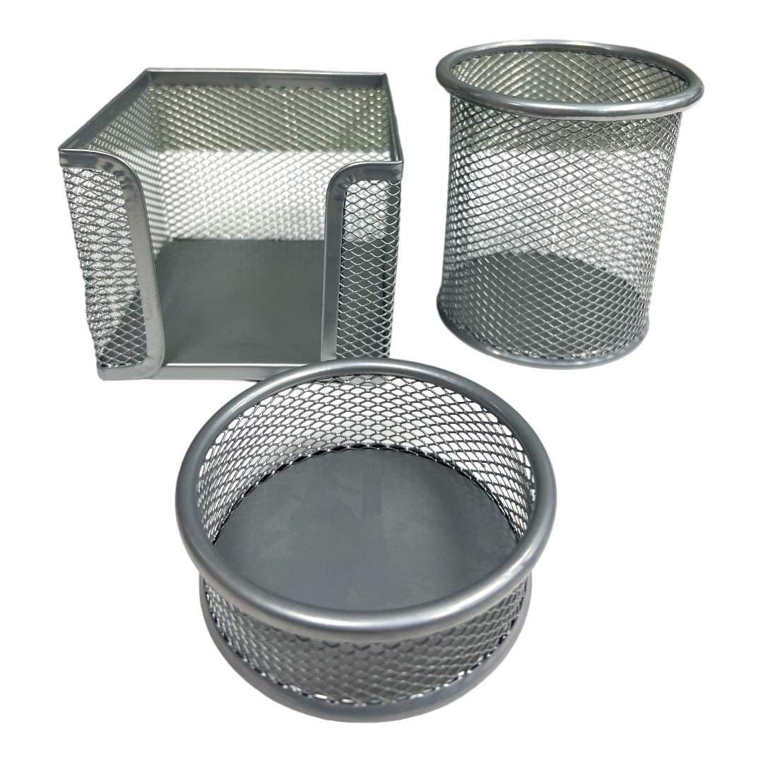Silver Mesh Desktop Set 3 Pcs || طقم مكتب شبك ٣ قطع لون سلفر