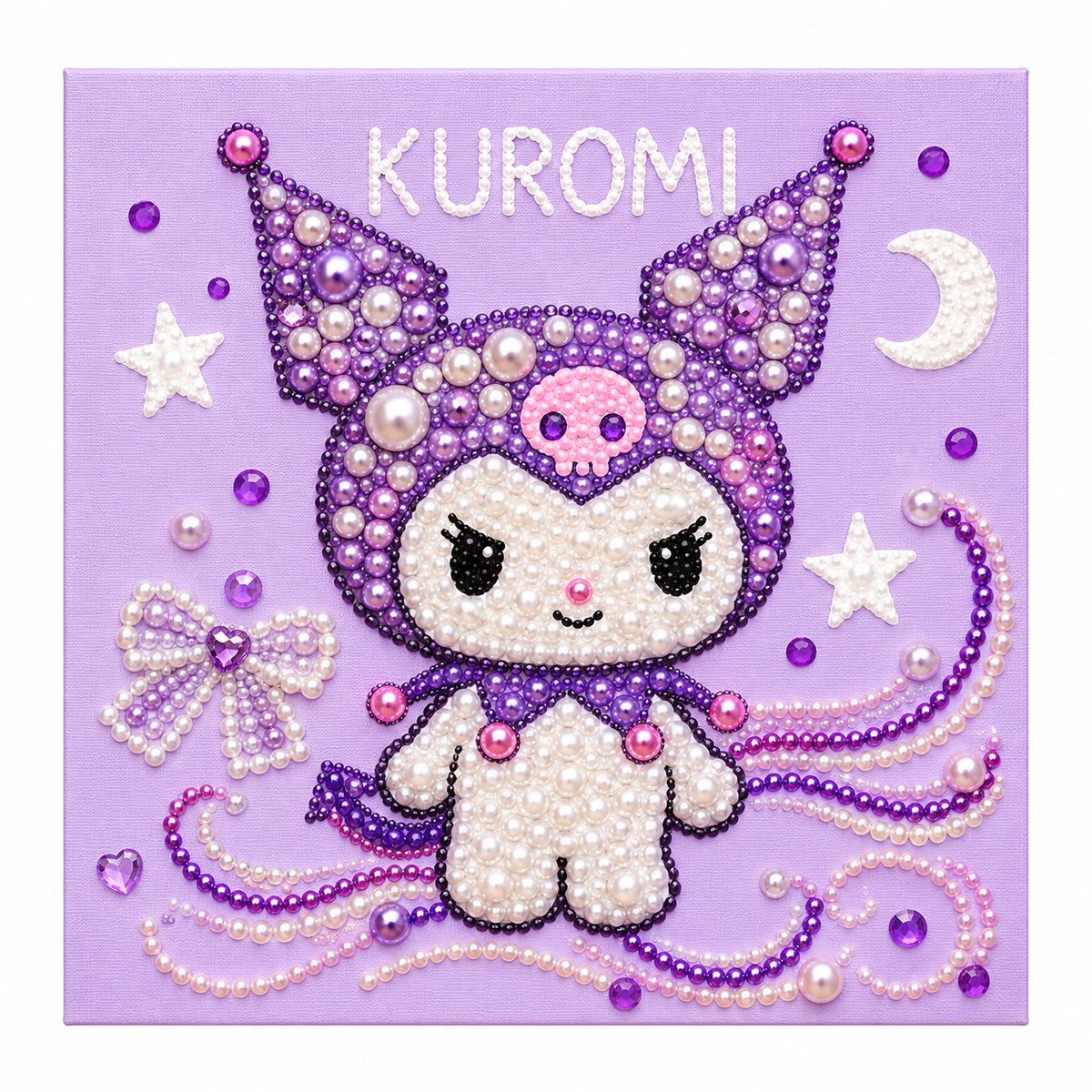 DIY Rhinestone Canvas Activity 25 x 25 cm - Kuromi || نشاط تزيين كانفاس بالأحجار اللامعة 25 × 25 سم - كورومي - Completed design example
