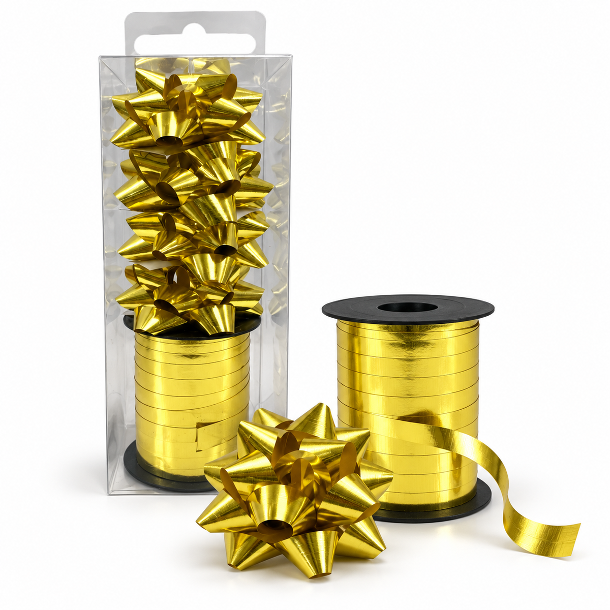 Gold Shining Ribbon and Bow Pack || شريط ريبون و زهرية لامع لون ذهبي