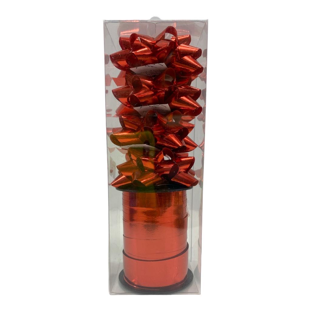 Red Shining Ribbon and Bow Pack || شريط ريبون و زهرية لامع لون احمر