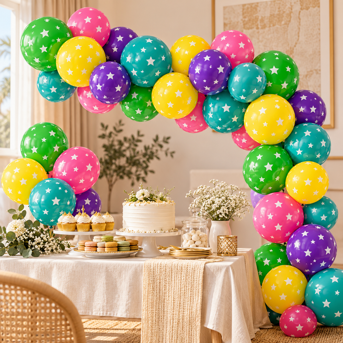 Balloons Stars Printed || بالونات نجوم مطبوعة – inflated balloons in a party setting