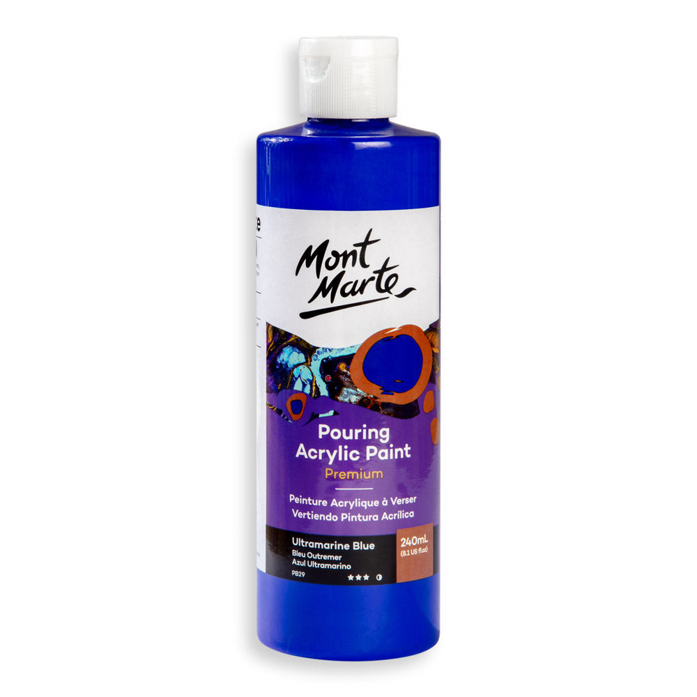 Mont Marte Premium Pouring Acrylic Paint 240ml for Fluid Art Ultramarine Blue || الوان سكب اكريليك مونت مارت حجم ٢٤٠ مل لون ازرق غامق الترا مارين