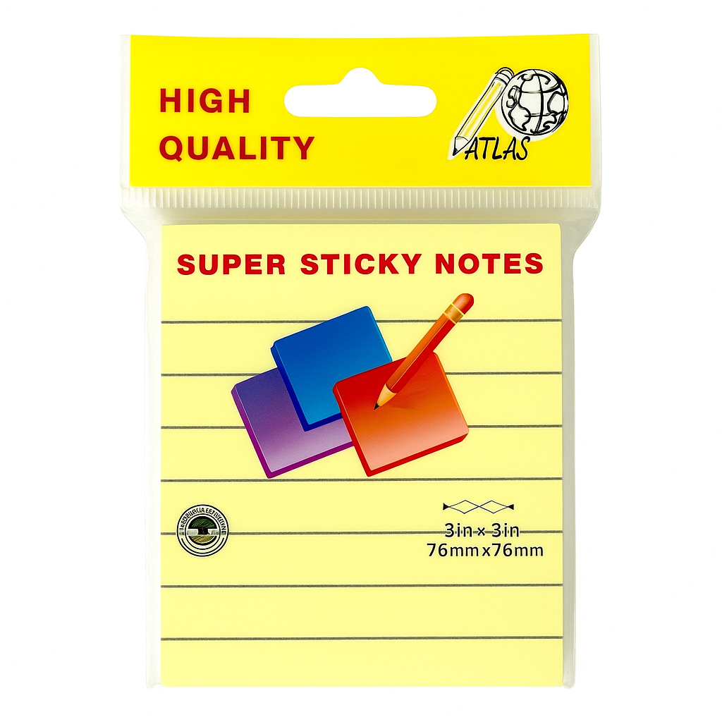 A&T Yellow Lined Super Sticky Notes 3x3 || ورق ملاحظات ستيكي نوت اي اند تي لون اصفر 3*3