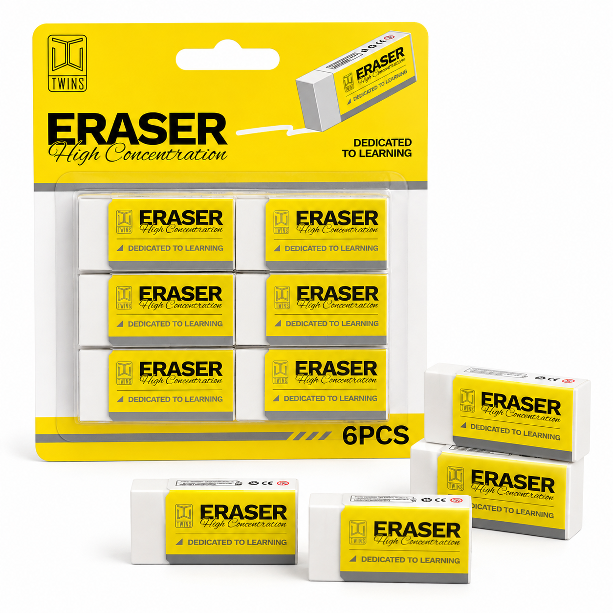 Twins Eraser Pack 6 Pcs || مجموعة محايات توينز 6 حبة