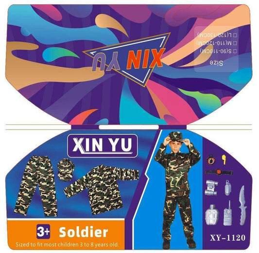 Camouflage Soldier Costume Set with Cap and Toy Accessories || طقم زي جندي مموه مع قبعة وإكسسوارات لعب — supplier reference