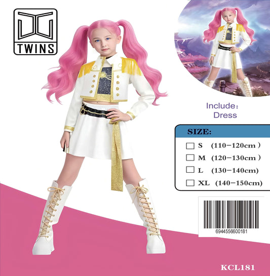 White and Gold K-Pop Stage Costume with Pleated Skirt || زي نجمة كي بوب بالأبيض والذهبي مع تنورة بكسرات — supplier reference
