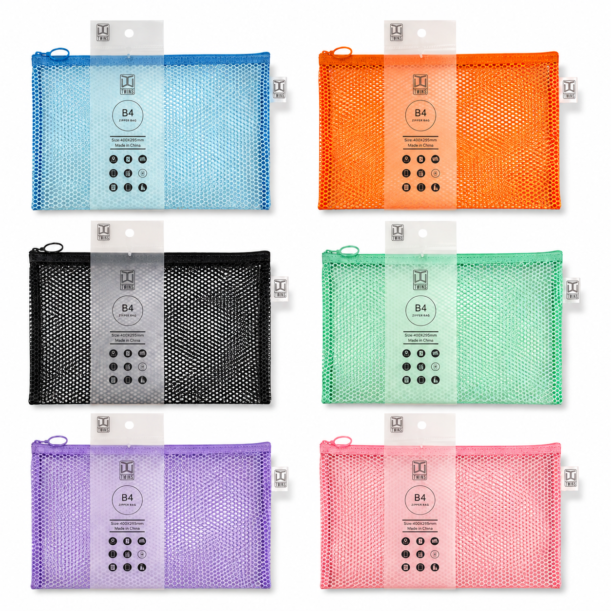 Twins Mesh Zipper File Pastel Assorted Colors B4 || ملفات سحاب شبك توينز الوان باستيل متنوعة حجم بي فور
