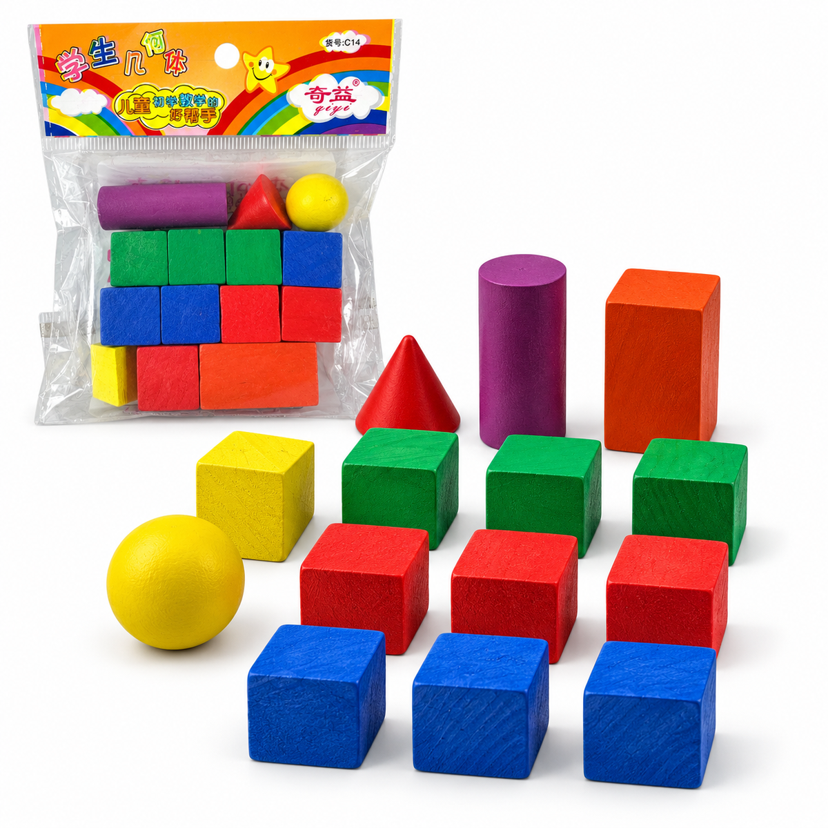 A&T 3D Wood Sponge Shapes 14 Pcs || اشكال هندسية خشب ثلاثي الابعاد 14 حبة