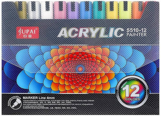 Jubai Acrylic Marker Line 4mm 12 color ||  اقلام اكريلك ماركر 4مم 12 لون