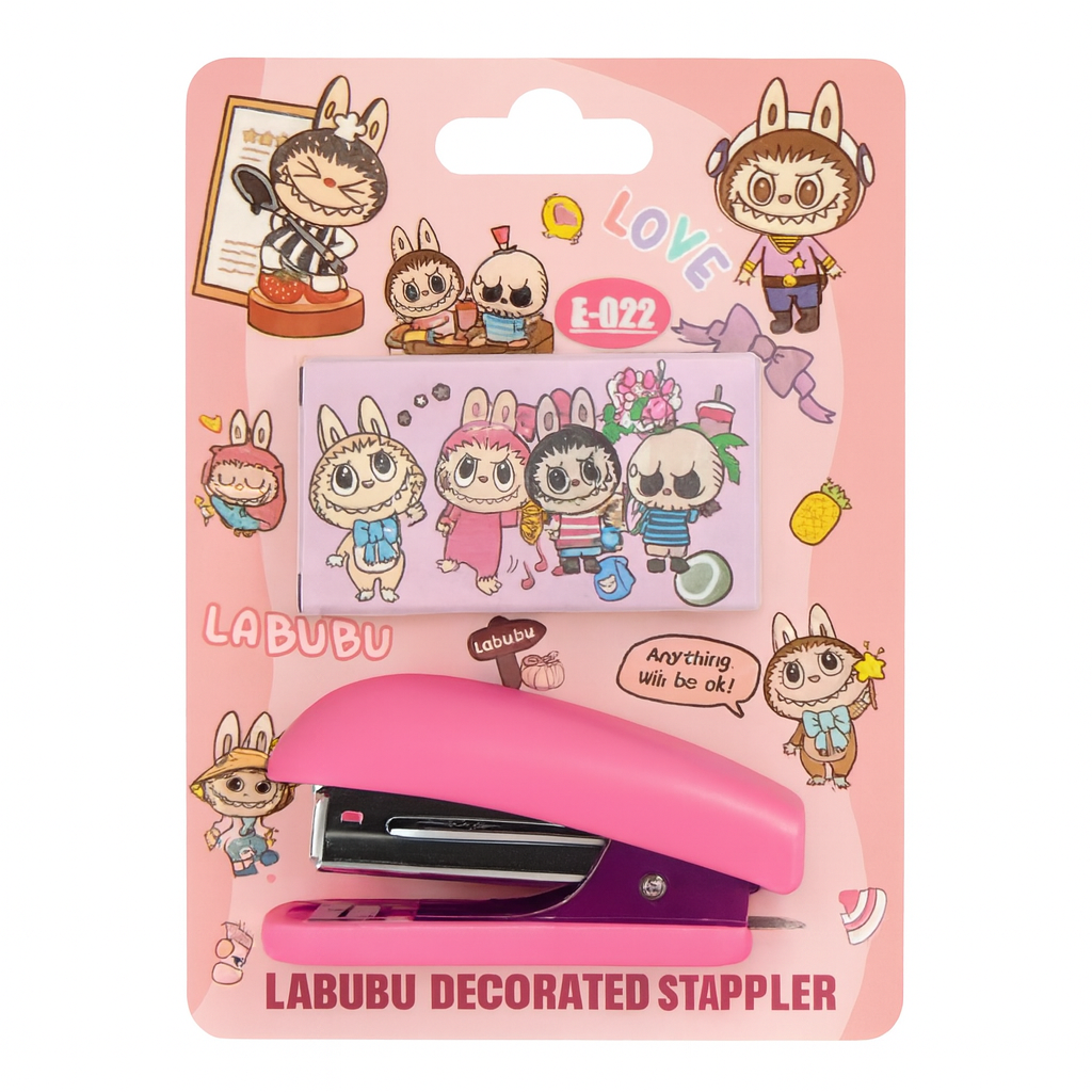 Pink Labubu Stapler Set || دباسة لابوبو لون وردي