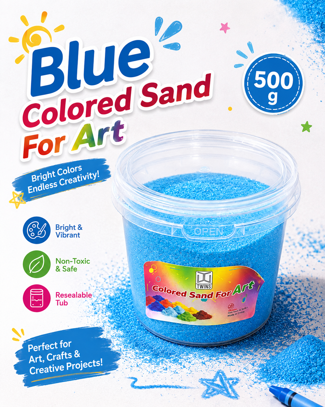 Twins Colored Sand 500g Blue || رمل ملون توينز 500 جرام ازرق