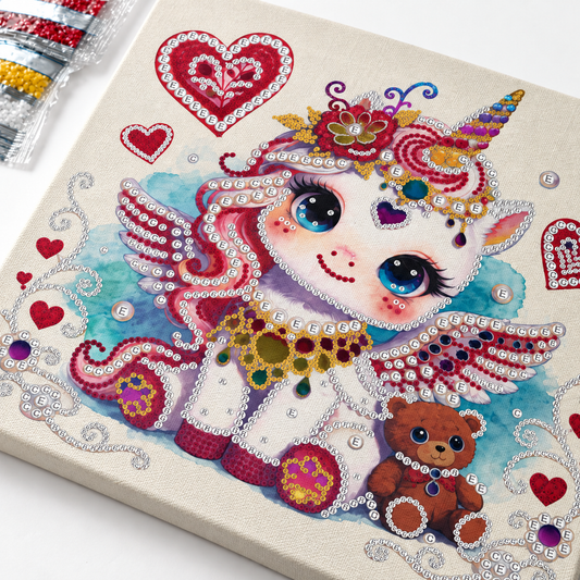 DIY Rhinestone Canvas Activity 30 x 30 cm - Unicorn with Hearts || تزيين كانفاس بالكريستال 30 × 30 سم - يونيكورن مع قلوب