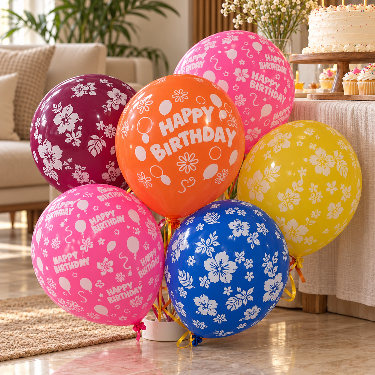 Balloon Bag Printed 50 || كيس بالونات ٥٠ حبة مطبوع — inflated balloons in a party setting