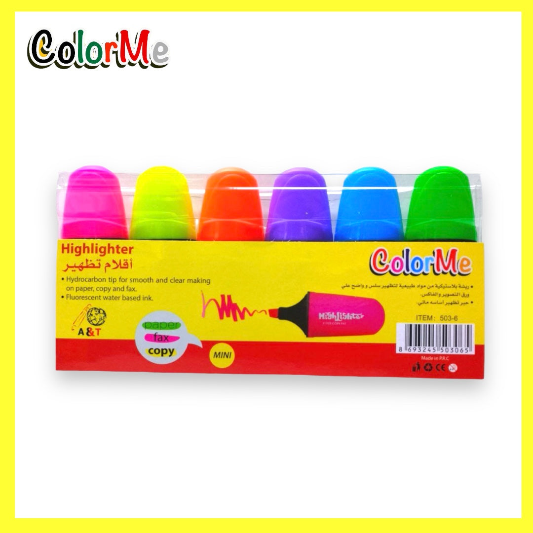 A&T Color Me Mini Highlighters 6 Colors || اقلام فسفورية ميني كولور مي 6 لون