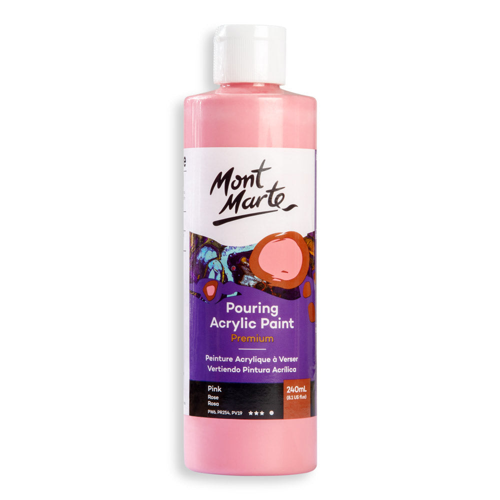 Mont Marte Premium Pouring Acrylic Paint 240ml for Fluid Art Pink || الوان سكب اكريليك مونت مارت حجم ٢٤٠ مل لون وردي