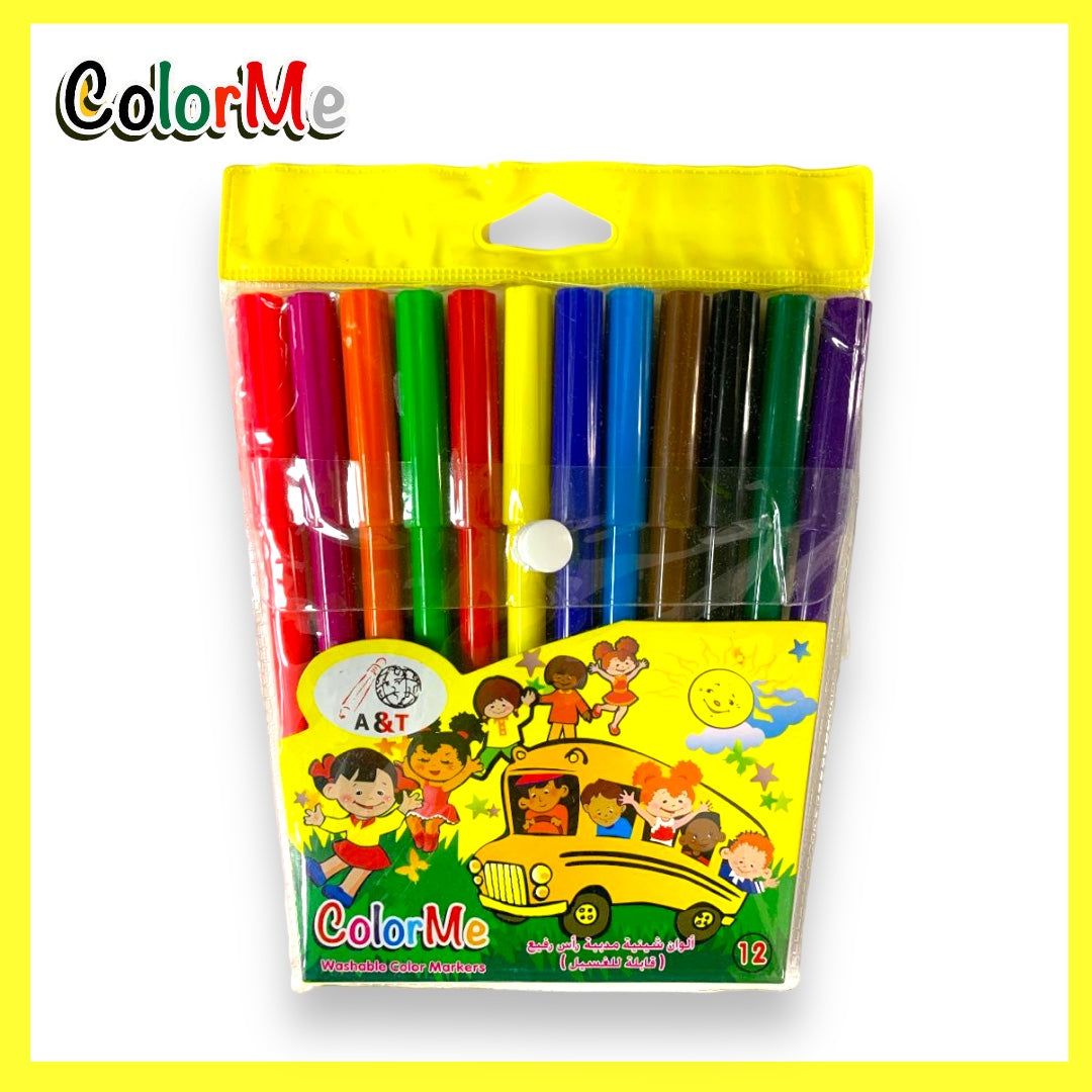 A&T Color Me Washable 12 Color Pack Fine Tip || الوان شينية كولور مي راس رفيع ١٢ لون
