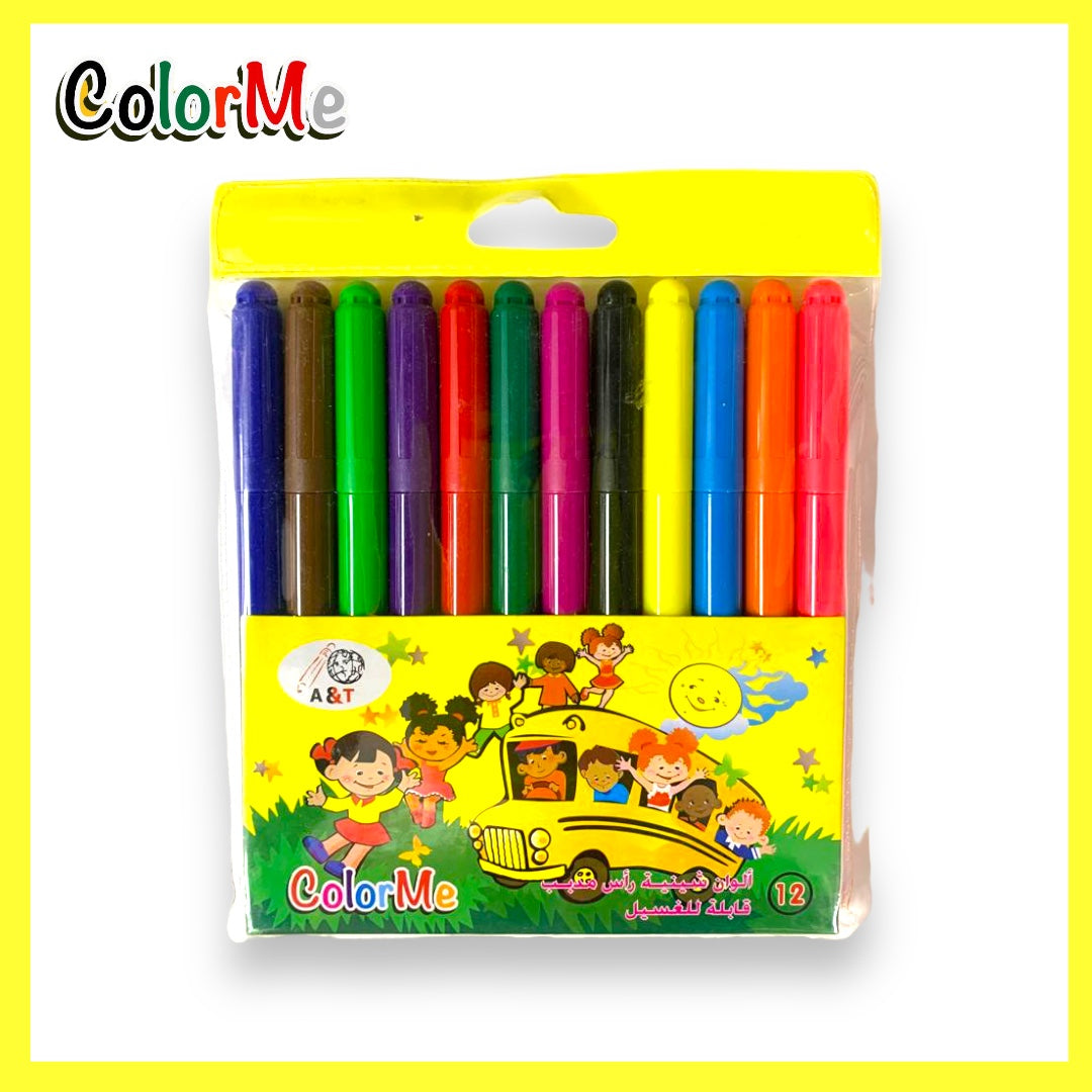 A&T Color Me Washable Colored Markers 12 || الوان شينية كولور مي راس مدبب