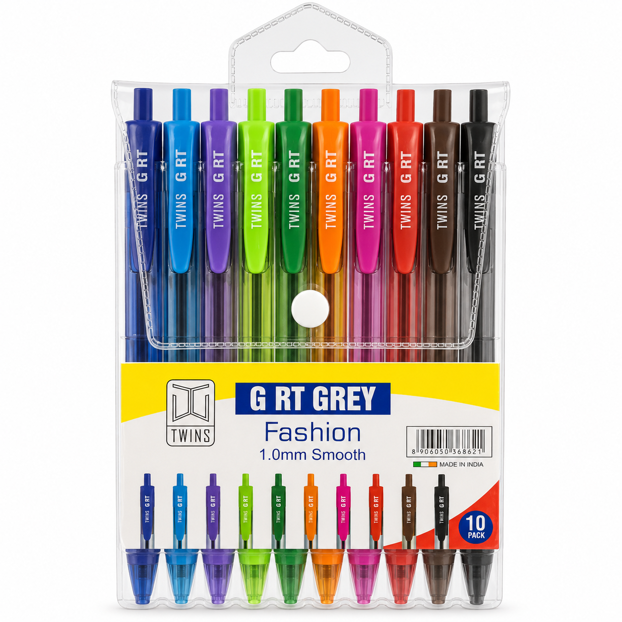 Twins Pens Package GRT Colored Clickable Pens 10 Colors || مجموعة اقلام حبر توينز جي ار تي كبس ملونة 10 لون