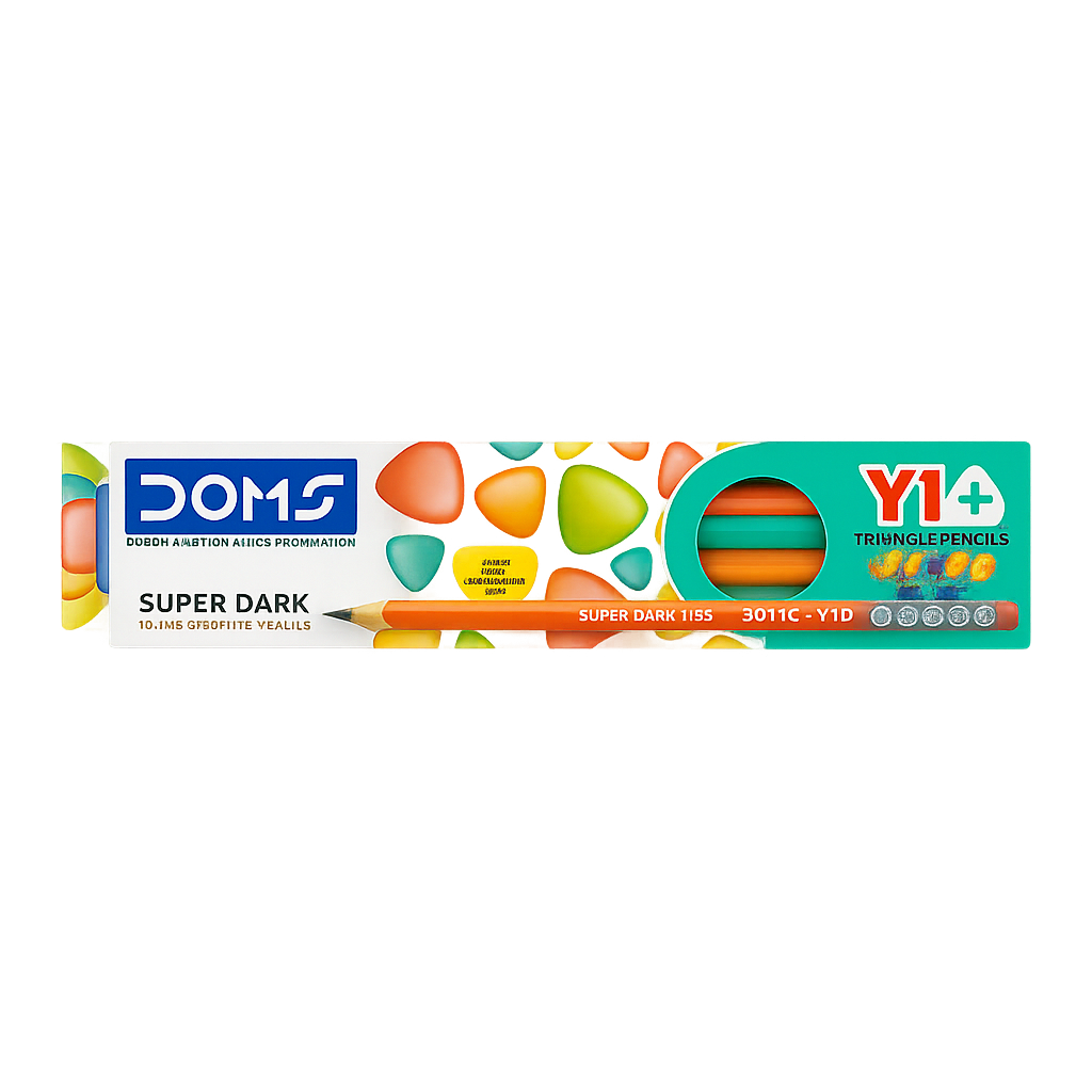 DOMS Y1+ Super Dark Triangle Pencils 12-Pack HB/2 Graphite Pencils || باكيت اقلام رصاص دومز مثلث اتش بي 2 عدد 12 قلم
