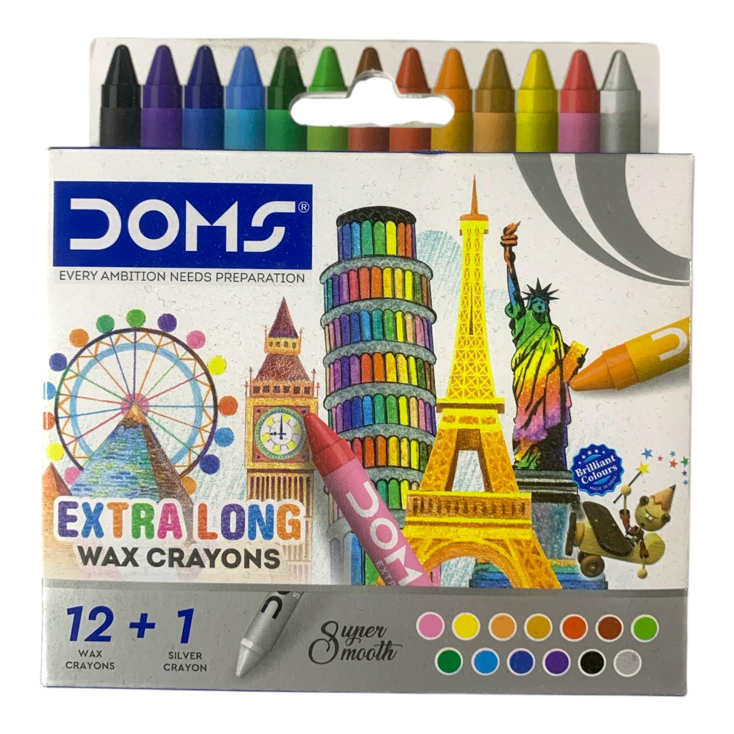 DOMS Extra-Long Wax Crayons 12+1 Set || الوان شمعية دومز طويلة 12+1 لون