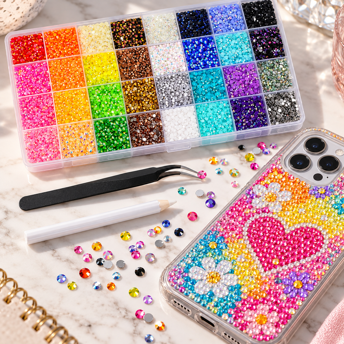 Bedazzled Crystals 32 Colors with Glue Set || مجموعة بيدازلد كريستال 32 لون مع صمغ