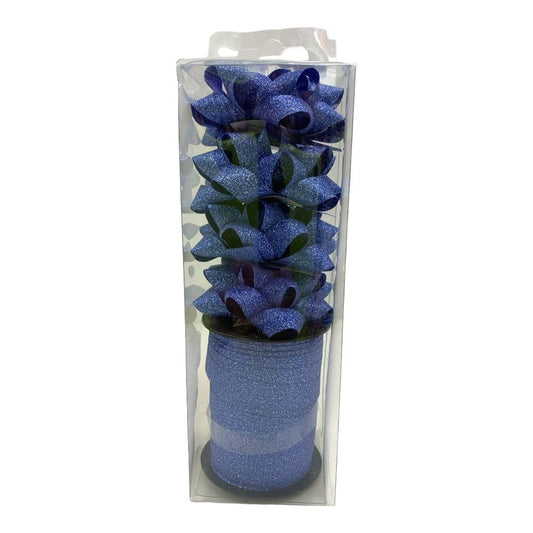 Blue Glitter Ribbon and Bow Pack || شريط ريبون و زهرية زري لون ازرق