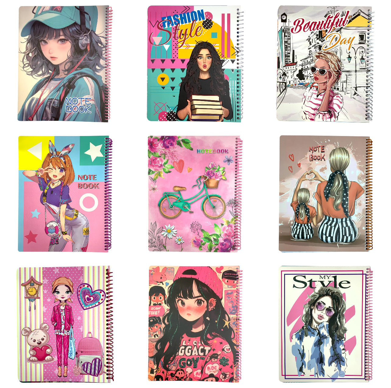 A&T Girls Spiral Notebook 8 x 10 60 Pages Assorted Models || دفتر بناتي حلزوني حجم ٨*١٠ عدد ٦٠ صفحة موديلات متنوعة