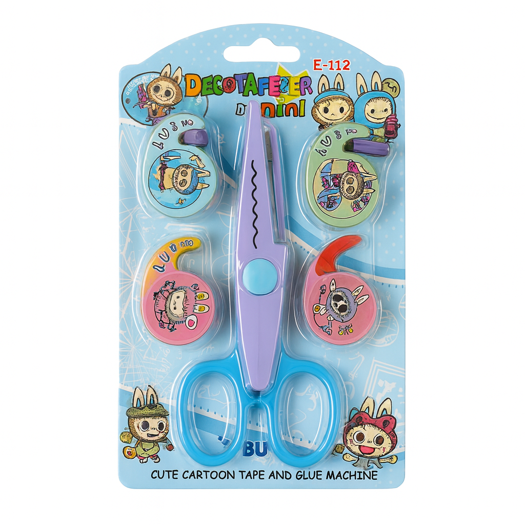 Blue Labubu Tape and Scissors Set Stationery Kit || مجموعة تيب و مقص لابوبو لون ازرق
