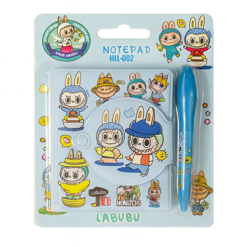 Blue Labubu Stationery Set Pen Notebook || مجموعة قرطاسية لابوبو قلم نوتبوك ازرق