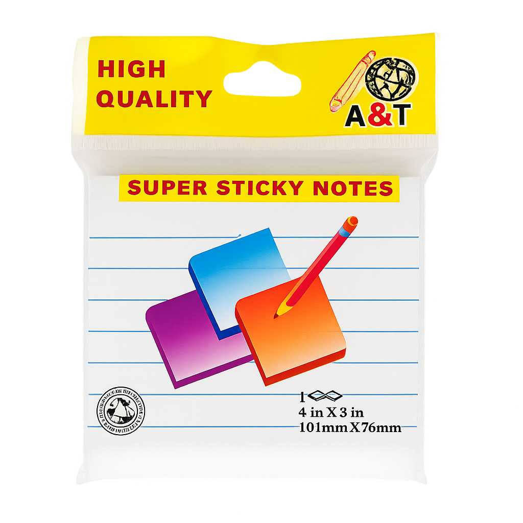 A&T White Lined Super Sticky Notes 5x3 || ورق ملاحظات ستيكي نوت اي اند تي لون ابيض3*5