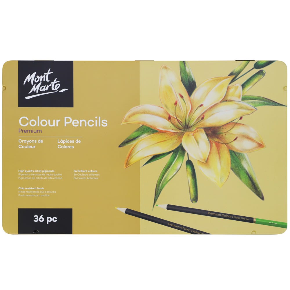 Mont Marte Premium Colour Pencils 36 Piece Set in Tin Case for Artists || الوان خشبية مونت مارت علبة حديد للفنانين ٣٦ لون