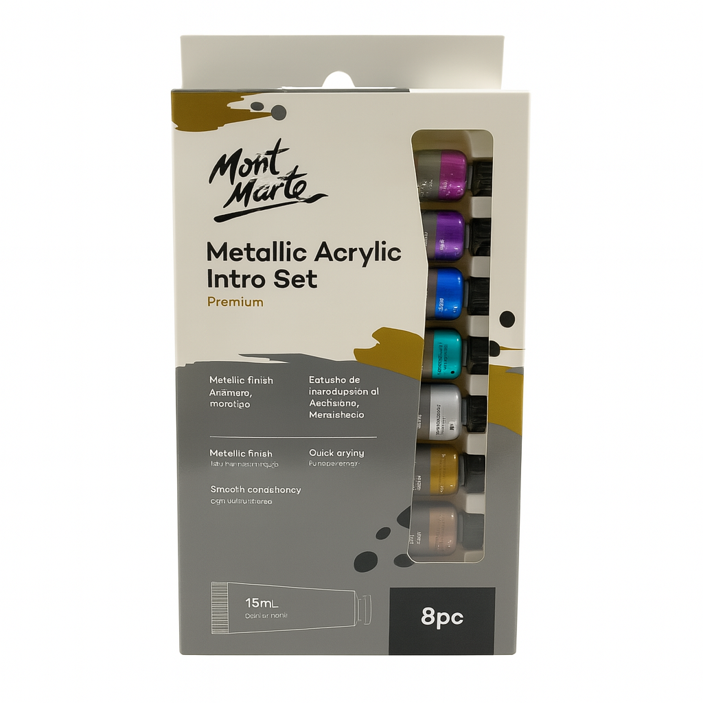 Mont Marte Metallic Acrylic Paints 8 Colors 18 || الوان اكريليك ميتاليك مونت مارت ٨ لون حجم ١٨ مل