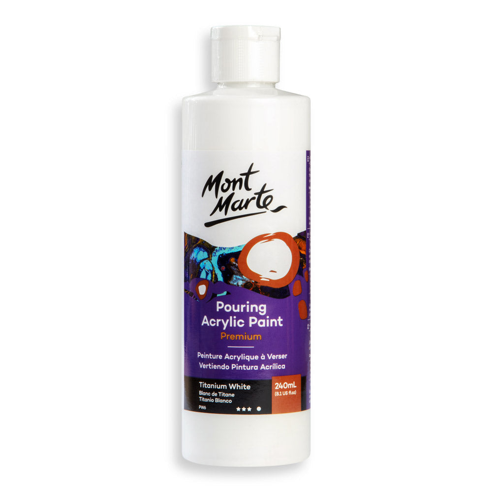 Mont Marte Premium Pouring Acrylic Paint 240ml for Fluid Art Titanium White || الوان سكب اكريليك مونت مارت حجم ٢٤٠ مل لون ابيض تيتانيوم