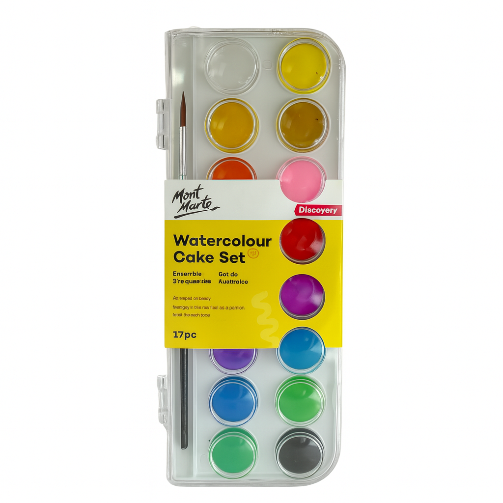 Mont Marte Discovery Watercolour Cake Set - 17 Piece with Brush for Beginners || الوان مائية مونت مارت ١٧ لون مع فرشة مخصصة للمبتدئين