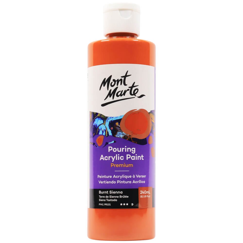 Mont Marte Premium Pouring Acrylic Paint 240ml for Fluid Art Burnt Sienna || الوان سكب اكريليك مونت مارت حجم ٢٤٠ مل لون سياننا محروق