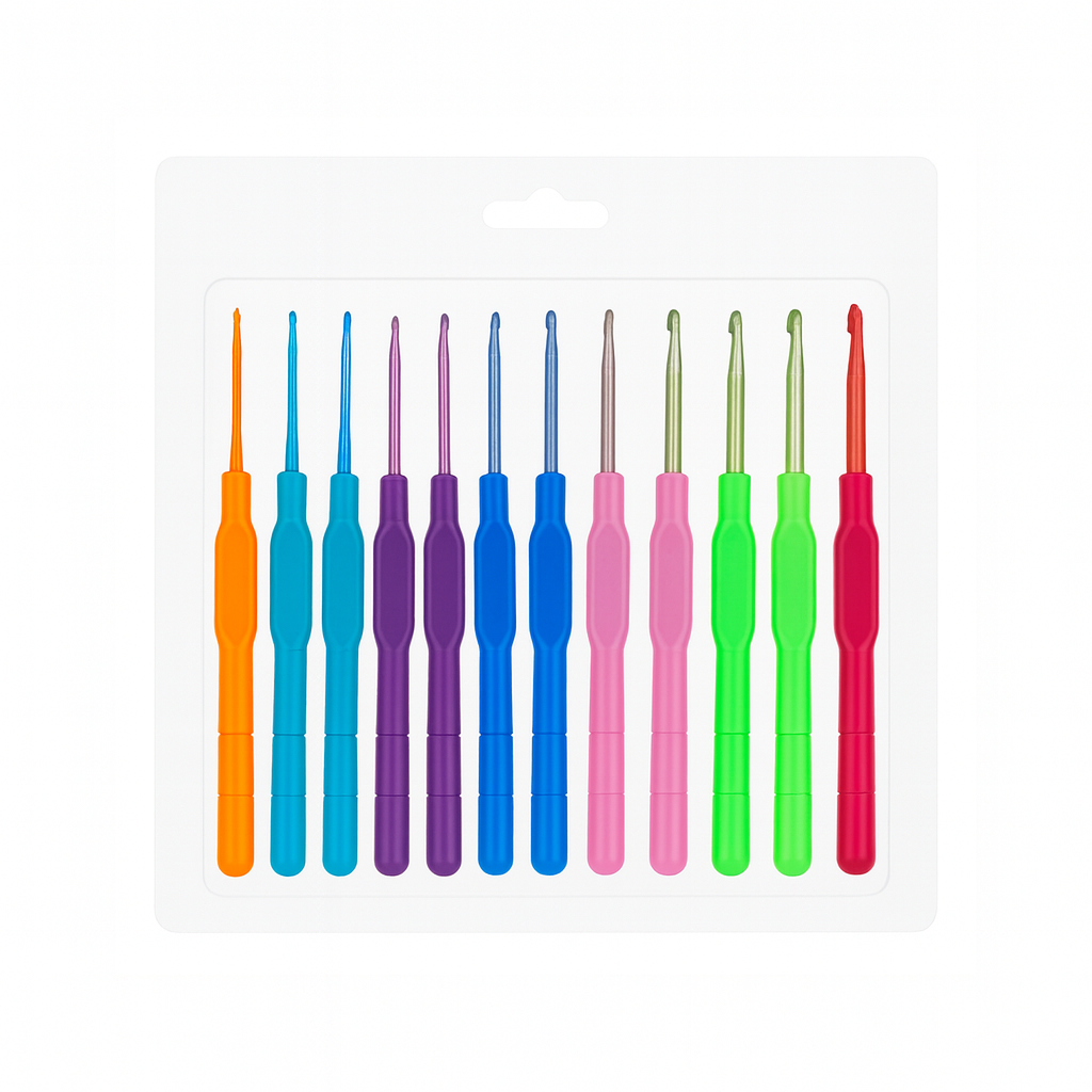 Ergonomic Crochet Hook Set 12-Piece Assorted Sizes || باكيت خطافات كروشيه 12 حبة