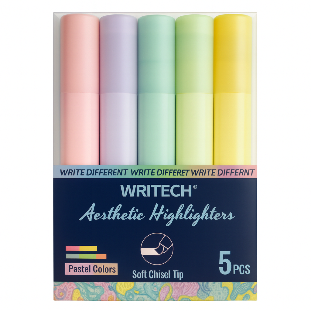 Writech Asthetic Highlighters 5 Pastel Colors || الوان هايلايترز رايتيك 5 لون باستيل ضعيف