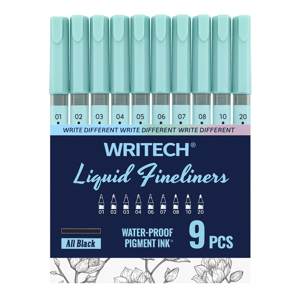 Writech Liquid Fineliner 9 Pcs || اقلام حبر رايتك ضعيفة فاين لاينر 9 حبة