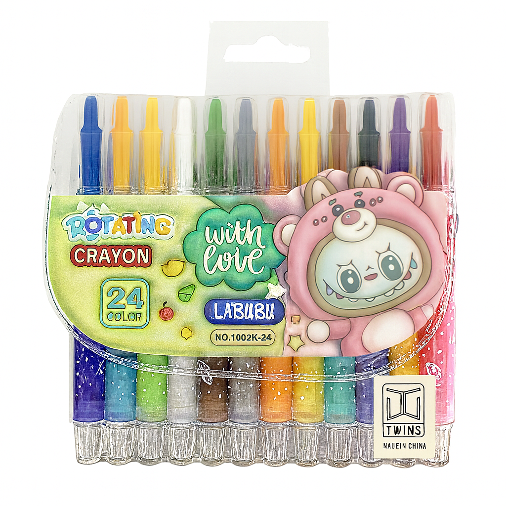 Labubu Rotating Crayons 24 Colors || اقلام شمعية تويست 24 لون لابوبو