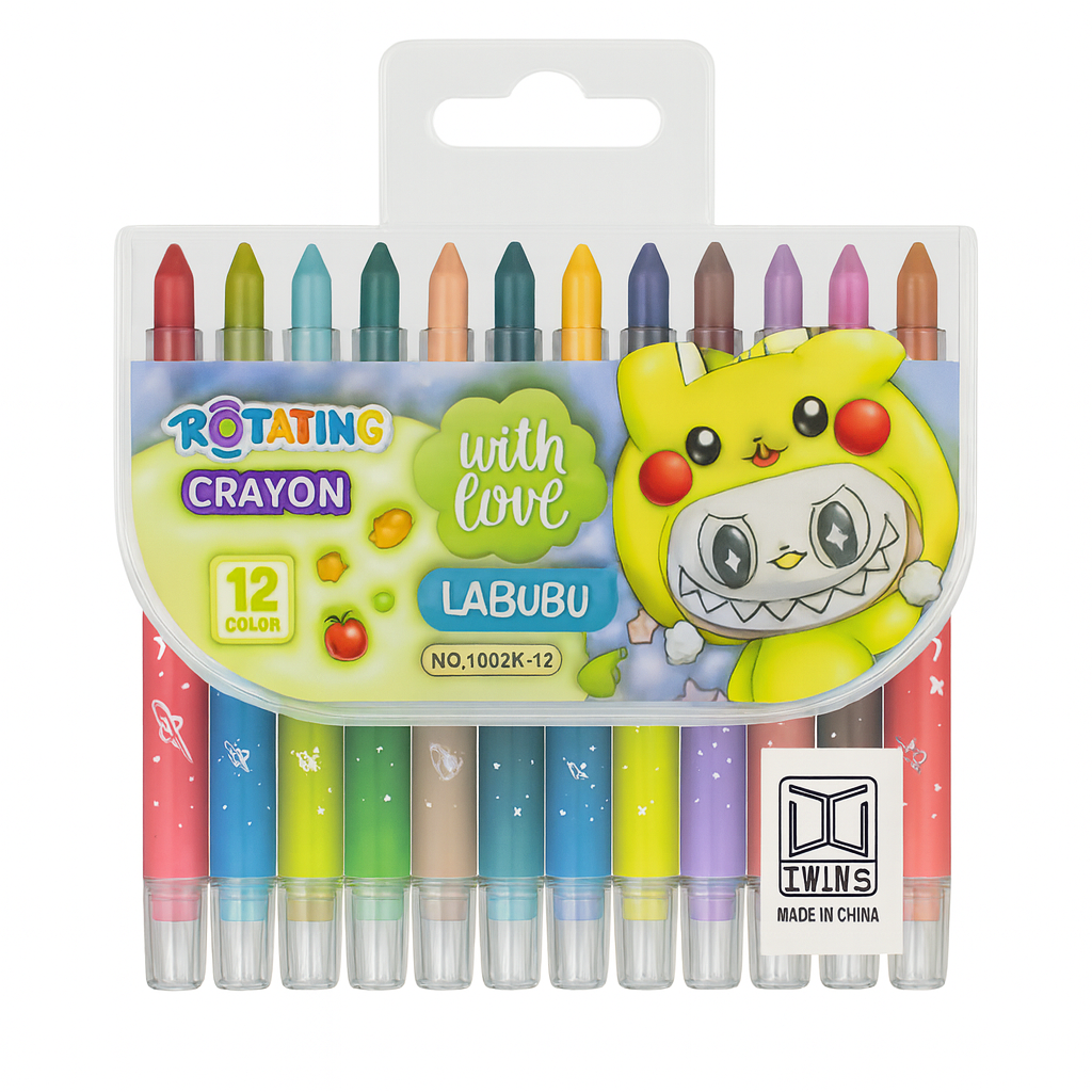 Labubu Rotating Crayons 12 Colors || اقلام شمعية تويست 12 لون لابوبو