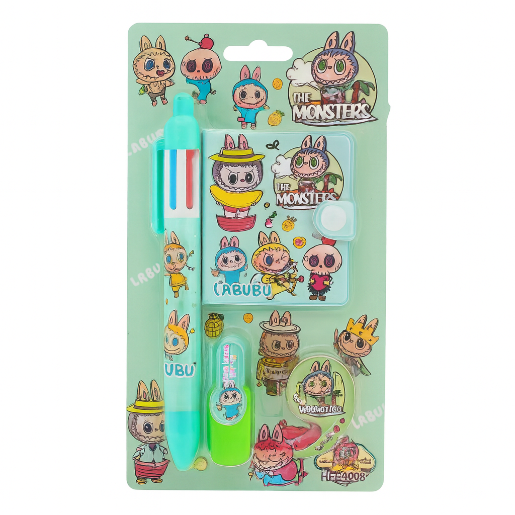 Labubu Stationery Set Pen Notebook Highlighter Washi Tape || مجموعة قرطاسية لابوبو قلم نوتبوك هايلايتر واشي تيب