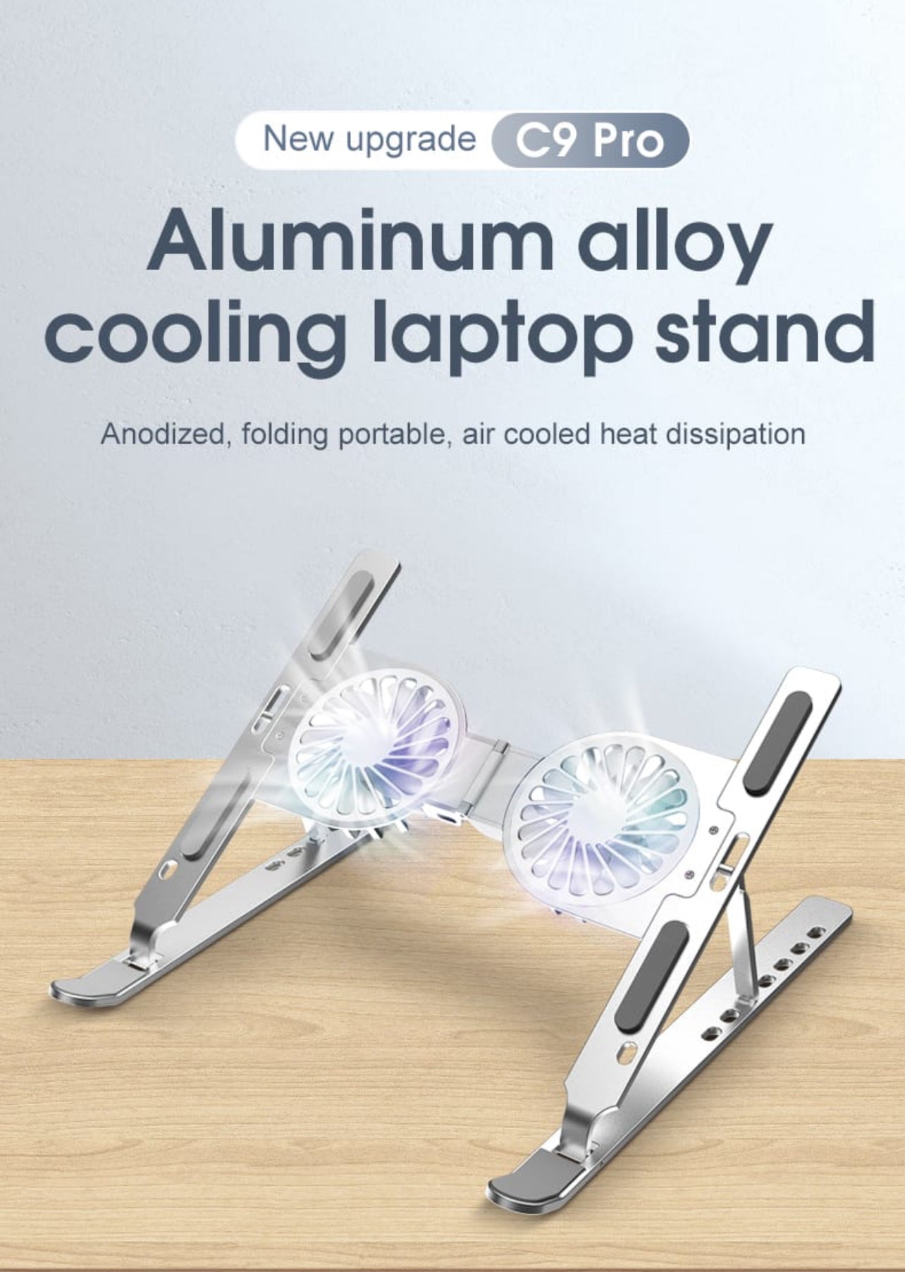 SMQ Adjustable Aluminum Computer Stand with Cooling Fan and Lighting 14" 17" C9 اس ام كيو حامل كمبيوتر المنيوم قابل للتعديل مع مروحة تبريد واضاءه 14" 17" C9