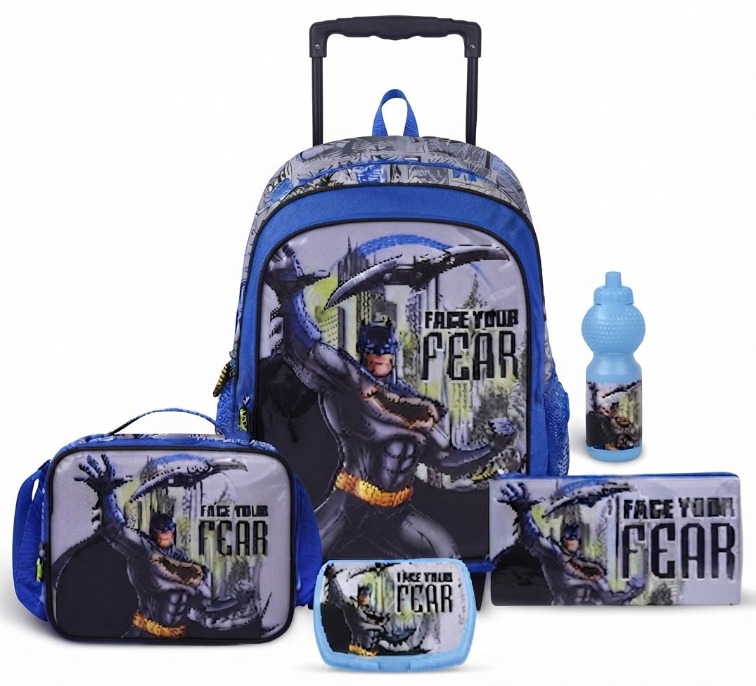 WB BATMAN FACE YOUR FEAR 5 IN 1 TROLLEY SET 18" || طقم شنطة تروللي دبليو بي باتمان، واجه خوفك 5 في 1، 18 إنش