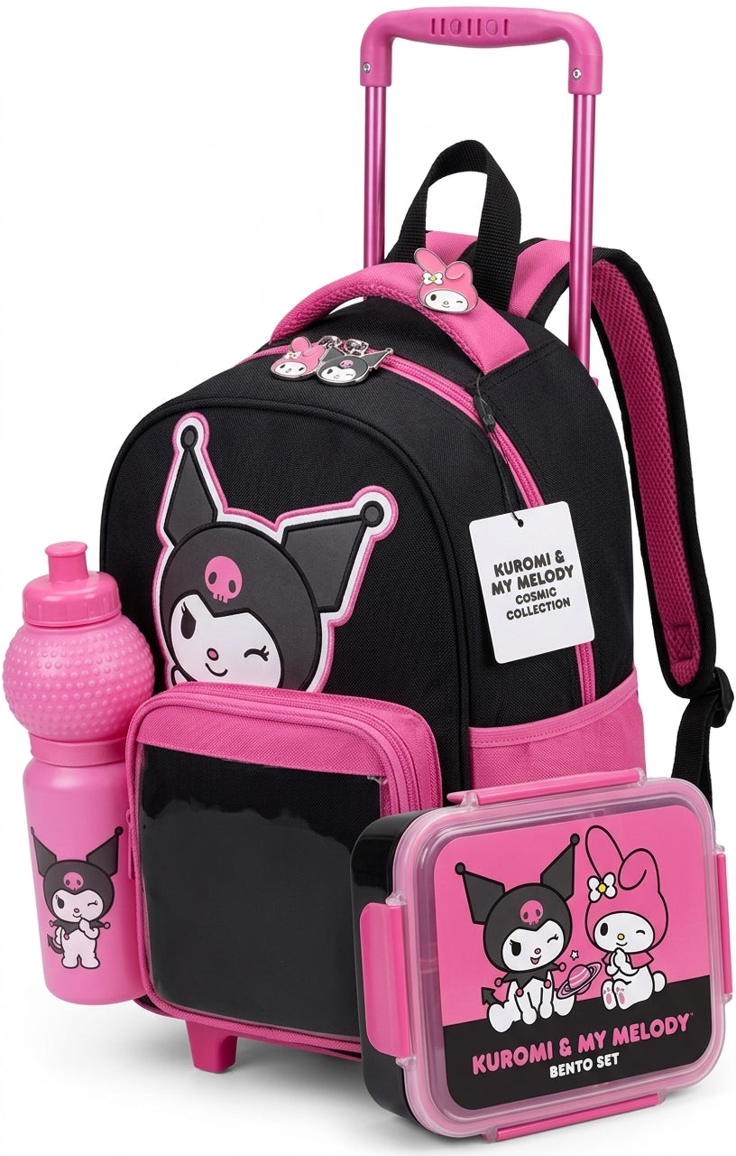 SANRIO KUROMI CHEEKY BUT CHARMING 3 IN 1 TROLLEY SET 13" || طقم شنطة تروللي سانريو كورومي، مرحة لكنها ساحرة، 3 في 1 ، 13 إنش