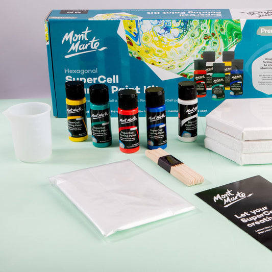 Mont Marte Premium SuperCell Pouring Paint Kit - 23 Piece Ready-to-Pour Art || مجموعة الوان اكريليك سكب مونت مارت ٢٣ قطعة