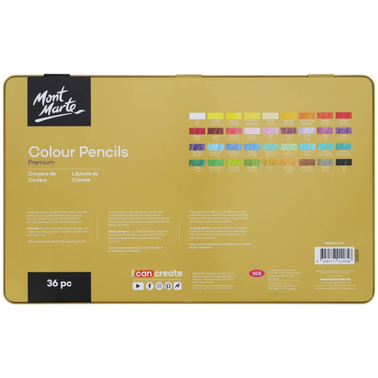 Mont Marte Premium Colour Pencils 36 Piece Set in Tin Case for Artists || الوان خشبية مونت مارت علبة حديد للفنانين ٣٦ لون